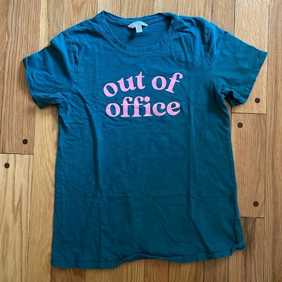Out of Office Green Pink Women's Short Sleeve T-Shirt XS 0 2 Time & Tru - Picture 2 of 5